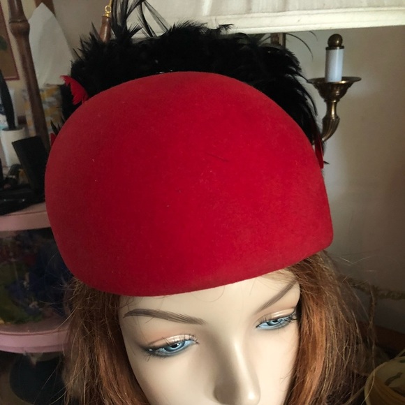 Vintage BOLLMAN Red Wool Cap Hat w Feathers main image 10